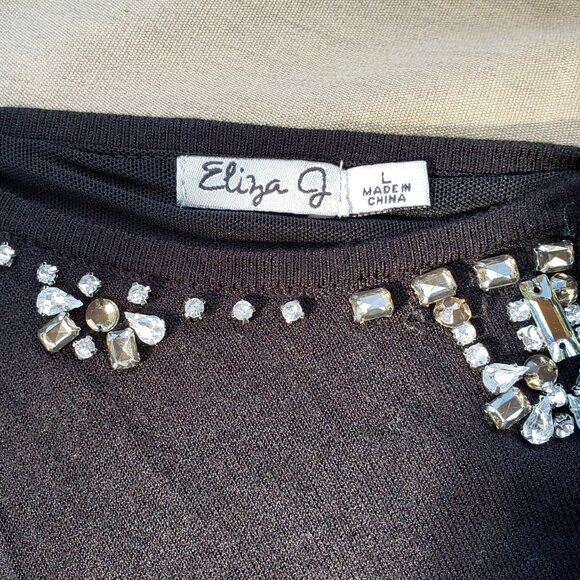 ELIZA J, black cropped cardigan with crystal details, size: large - Picture 13 of 13